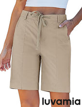 luvamia Bermuda Shorts for Women Trendy High Waist Knee Length Chino Long Shorts Drawstring Summer Casual Short 9"