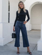 luvamia Wide Leg Jeans for Women Trendy High Waisted Flare Jeans Cropped Denim Pants Stretchy Baggy with Patch Pockets