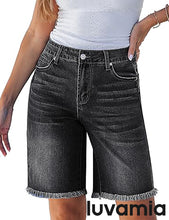 luvamia FleXclusive Jean Bermuda Shorts for Women Trendy Mid Rise Raw Hem Knee Length Stretchy Denim Long Shorts Summer Casual Jorts