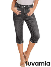 luvamia FleXclusive Capri Jeans for Women Trendy Mid Rise Distressed Raw Hem Casual Summer Stretchy Denim Capris Pants Relaxed Fit