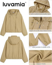 luvamia Women's Funnel Neck Jacket Casual Crop Zip Up Hooded Bomber Jackets Trendy, Oversized, Long Sleeve, Stand Collar, Elastic Cuff and Hem, Cropped, Funnel Neck Jacket Coats for Women, Fall Outfits
