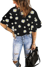 luvamia Women's Casual 3/4 Tiered Bell Sleeve Crewneck Loose Tops Blouses Shirt