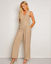 LUVAMIA Women 2 piece Vest Set Wide Leg Business Casual V Neck Sleeveless Suit Work Pant