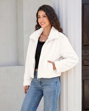 luvamia Faux Fur Jackets for Women Fall Cropped Coat Fuzzy Winter Outerwear Zip Up Front, Modern Retro Style, Lapel Collar, Drop Shoulder, Long Sleeve, Autumn Layering, City Chic Outerwear, Wide Collar