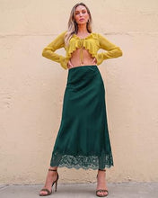 luvamia Satin Maxi Skirt Elastic Waist Lace Trim Long Slip Skirts for Women Long Satin Skirt, Silky Fabric, Bias Cut, Easy Pull On Elastic Waistband, Straight Silhouette, Lace Hem Slip Skirt