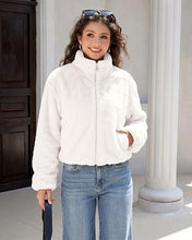 luvamia Faux Fur Jackets for Women Fall Cropped Coat Fuzzy Winter Outerwear Zip Up Front, Modern Retro Style, Lapel Collar, Drop Shoulder, Long Sleeve, Autumn Layering, City Chic Outerwear, Wide Collar