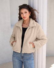 luvamia Faux Fur Jackets for Women Fall Cropped Coat Fuzzy Winter Outerwear Zip Up Front, Modern Retro Style, Lapel Collar, Drop Shoulder, Long Sleeve, Autumn Layering, City Chic Outerwear, Wide Collar