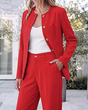 luvamia Pants Suits for Women Dressy 2 Piece Sets Business Casual Outfits Long Sleeve Collarless Blazers, Elastic Waist Wide Leg Pants, Adjustable Back Buckle‌, Professional Work Office Pantsuits