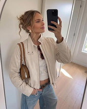 luvamia Faux Suede Jackets Women Oversized Cropped Funnel Neck Zip Up Coats Soft Faux Suede, Stand Collar, Loose Fit, Front Zipper, Modern Bomber Silhouette & Adjustable Hem, Fall Essential Outerwear
