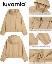 luvamia Women's Funnel Neck Jacket Casual Crop Zip Up Hooded Bomber Jackets Trendy, Oversized, Long Sleeve, Stand Collar, Elastic Cuff and Hem, Cropped, Funnel Neck Jacket Coats for Women, Fall Outfits