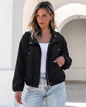 luvamia Women's Funnel Neck Jacket Casual Crop Zip Up Hooded Bomber Jackets Trendy, Oversized, Long Sleeve, Stand Collar, Elastic Cuff and Hem, Cropped, Funnel Neck Jacket Coats for Women, Fall Outfits