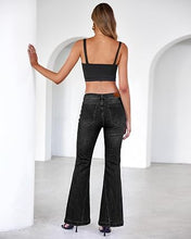 luvamia FleXclusive Flare Jeans for Women Mid Rise Bootcut Denim Pants Distressed Stretchy Denim, Retro Distressed Washed, Chic Y2K Style, Date Night Outfit, Slim Through Knee, Nashville Western Inspired