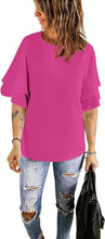 luvamia Women's Casual 3/4 Tiered Bell Sleeve Crewneck Loose Tops Blouses Shirt