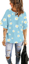 luvamia Women's Casual 3/4 Tiered Bell Sleeve Crewneck Loose Tops Blouses Shirt