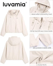 luvamia Women's Funnel Neck Jacket Casual Crop Zip Up Hooded Bomber Jackets Trendy, Oversized, Long Sleeve, Stand Collar, Elastic Cuff and Hem, Cropped, Funnel Neck Jacket Coats for Women, Fall Outfits