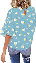 luvamia Women's Casual 3/4 Tiered Bell Sleeve Crewneck Loose Tops Blouses Shirt