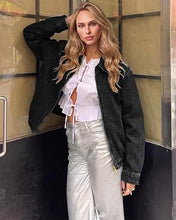 luvamia Oversized Jean Jacket Women Zip Up Bomber Denim Jacket Fall Outfits Modern Bomber Silhouette, Loose Fall Jackets, Elasticized Hem, Button-Tab Collar, Dropped Shoulders, Trendy Western Outfits