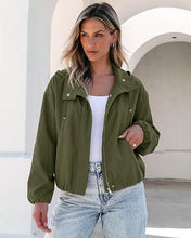 luvamia Women's Funnel Neck Jacket Casual Crop Zip Up Hooded Bomber Jackets Trendy, Oversized, Long Sleeve, Stand Collar, Elastic Cuff and Hem, Cropped, Funnel Neck Jacket Coats for Women, Fall Outfits