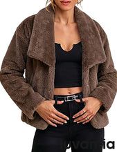 luvamia Faux Fur Jackets for Women Fall Coats Oversized Winter Outerwears Short Pile Surface, Side Pockets, Wide Lapel Collar, Dropped Shoulder, Fall Winter Layering, Snap Button Closure, Open Front
