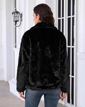 luvamia Faux Fur Jackets for Women Fall Coats Oversized Winter Outerwears Short Pile Surface, Side Pockets, Wide Lapel Collar, Dropped Shoulder, Fall Winter Layering, Snap Button Closure, Open Front