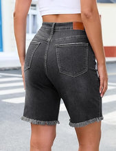 luvamia FleXclusive Jean Bermuda Shorts for Women Trendy Mid Rise Raw Hem Knee Length Stretchy Denim Long Shorts Summer Casual Jorts