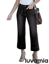 luvamia Wide Leg Jeans for Women Trendy High Waisted Flare Jeans Cropped Denim Pants Stretchy Baggy with Patch Pockets
