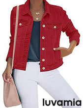 luvamia Women's Basic Button Down Stretch Fitted Long Sleeves Denim Jean Jacket