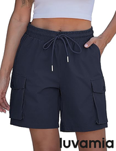 luvamia Hiking Shorts for Women High Waisted Pull On Cargo Casual Golf Water Resistant 7 Inch Inseam Mid Thigh Shorts
