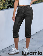 luvamia FleXclusive Capri Jeans for Women Trendy Mid Rise Distressed Raw Hem Casual Summer Stretchy Denim Capris Pants Relaxed Fit