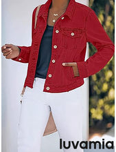 luvamia Women's Basic Button Down Stretch Fitted Long Sleeves Denim Jean Jacket