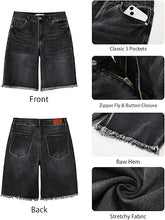 luvamia FleXclusive Jean Bermuda Shorts for Women Trendy Mid Rise Raw Hem Knee Length Stretchy Denim Long Shorts Summer Casual Jorts