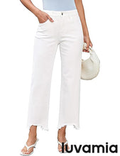 luvamia FleXclusive Straight Leg Jeans for Women Cropped Trendy Mid Rise Baggy Loose Distressed Casual Raw Hem Stretchy Denim Pants