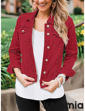 luvamia Women's Basic Button Down Stretch Fitted Long Sleeves Denim Jean Jacket