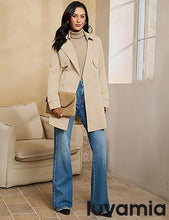 luvamia Trench Coat Women Mid Length Classic Double Breasted Lapel Business Casual Fall Jacket Coats Outerwear with Belt
