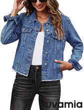 luvamia Women's Basic Button Down Stretch Fitted Long Sleeves Denim Jean Jacket