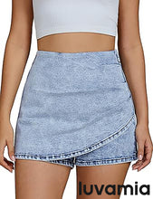 LUVAMIA Women's Slim Fit Pleated Denim Unlined Irregular Retro High Waisted Skorts