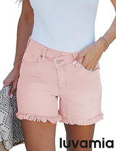 luvamia Jean Shorts for Women High Wasited Trendy Stretchy Crossover Wasit Denim Shorts Raw Hem Casual Summer Pockets