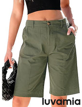 LUVAMIA Bermuda Shorts for Women's Knee Length Casual Lightweight Breathable Summer High Waisted Knee Length Shorts