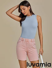 LUVAMIA Women's Denim Elastic Waist Walkshorts with Pockets