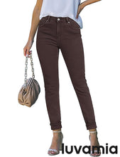 LUVAMIA Women's Full Length High Waist Skinny Fit Denim Slight Stretch Slim Jeans