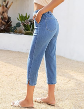 luvamia Womens Capri Jeans Pull On Jeans for Women Trendy Stretch Denim High Rise Elastic Waist Straight Leg Capri Pants