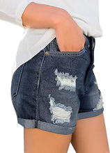 luvamia Women's Ripped Denim Jean Shorts High Waisted Stretchy Folded Hem Short Jeans