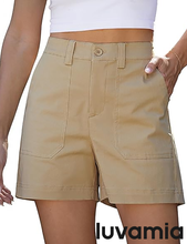 luvamia Summer Shorts for Women High Waisted Dressy Causal Cotton Chino Elastic Waist 5 Inch Inseam Mid Thigh Shorts