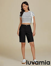 LUVAMIA Women's Knee-Length Bermuda Summer Denim Shorts Barely Shorts