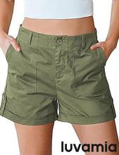 LUVAMIA Women's High Waisted Lightweight Quick Dry Relaxed Fit Shorts Summer Folded Hem.