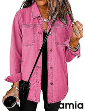 LUVAMIA Denim Jackets for Women Trendy Long Sleeve Button Down Shirt Jacket with Pocket