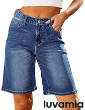 LUVAMIA Denim Bermuda Shorts for Women High Waisted  Stretchy  Straight Leg Jeans
