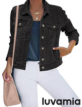 luvamia Women's Basic Button Down Stretch Fitted Long Sleeves Denim Jean Jacket