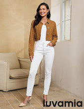 luvamia Cropped Jean Jacket Women Trendy Rhinestone Embellished Going Out Party Short Stretchy Trucker Denim Jackets