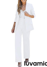 luvamia 2 Piece Outfits for Women Dressy Blazer Jackets High Waisted Straight Leg Pants Suits Set Business Casual Office
